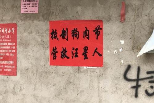 玉林狗肉节又开幕，爱狗人士将抵制标语贴满街