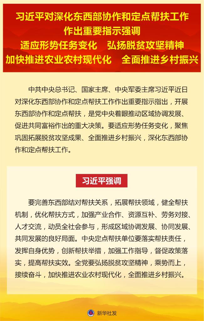 习近平对深化东西部协作和定点帮扶工作作出重要指示强调 适应形势任务变化 弘扬脱贫攻坚精神 加快推进农业农村现代化 全面推进乡村振兴